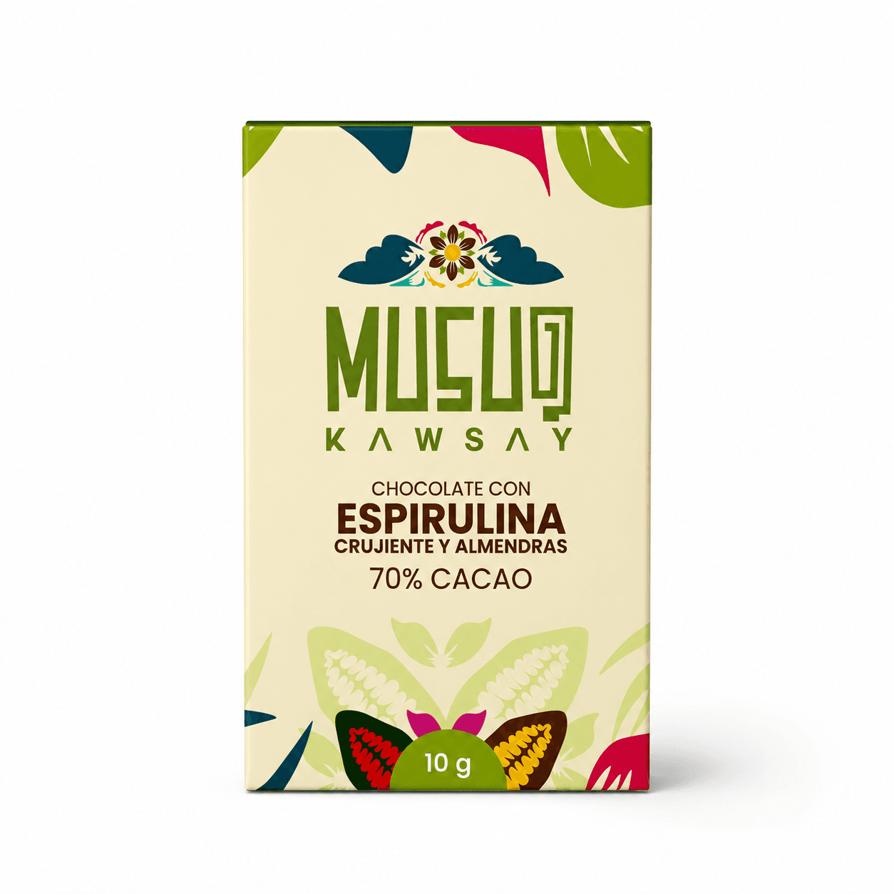 Chocolate 10g con espirulina crujiente y almendras