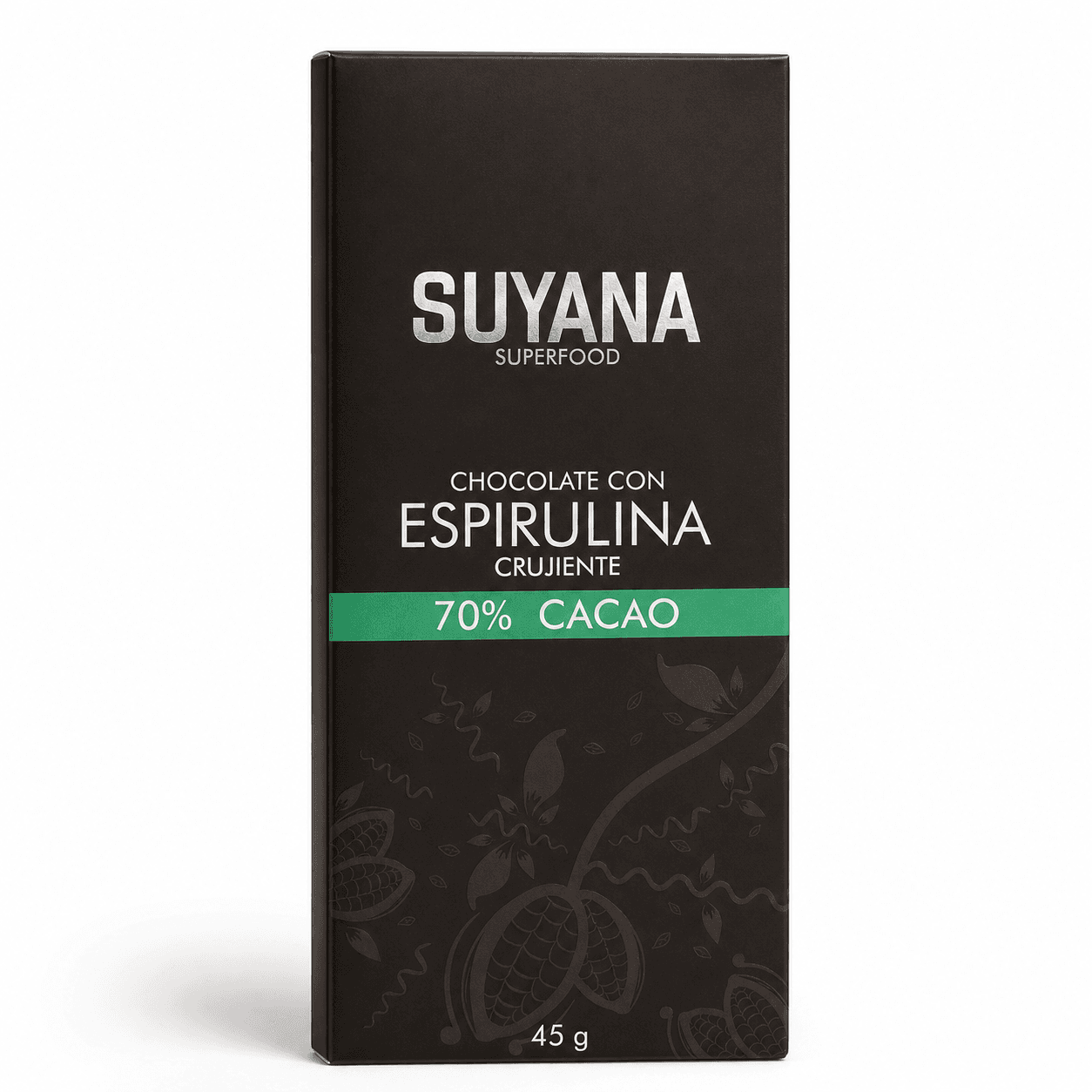 Chocolate 45g con espirulina crujiente y almendras