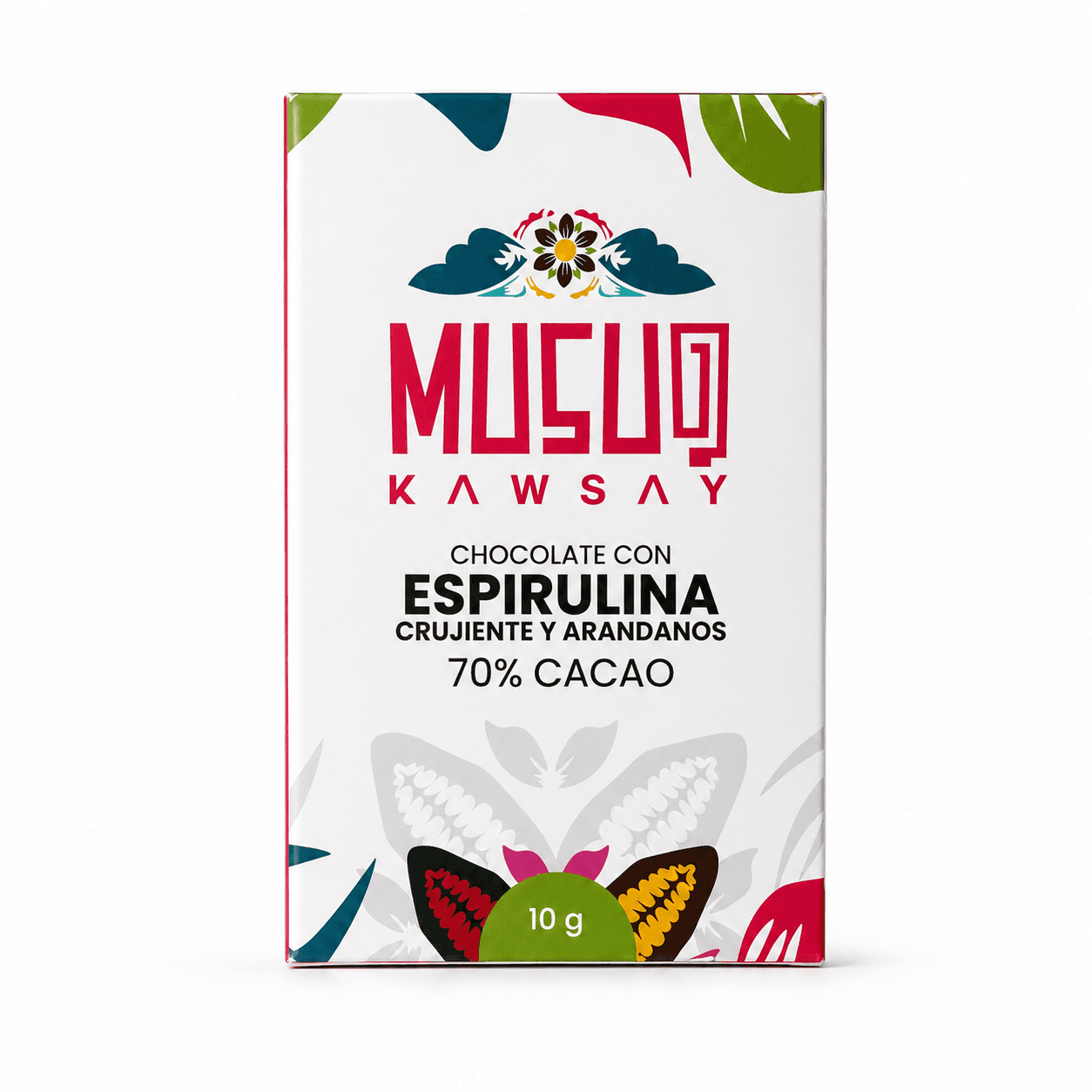 Chocolate 10g con espirulina crujiente y arandanos